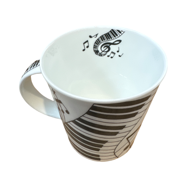 Dunoon 'Lomond Ivory' Music Mug White with Treble Clef and Swirling Piano Keyboards Fine Bone China