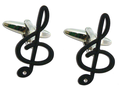 Treble Clef Cufflinks Black with Single Crystal — The Sydney String Centre