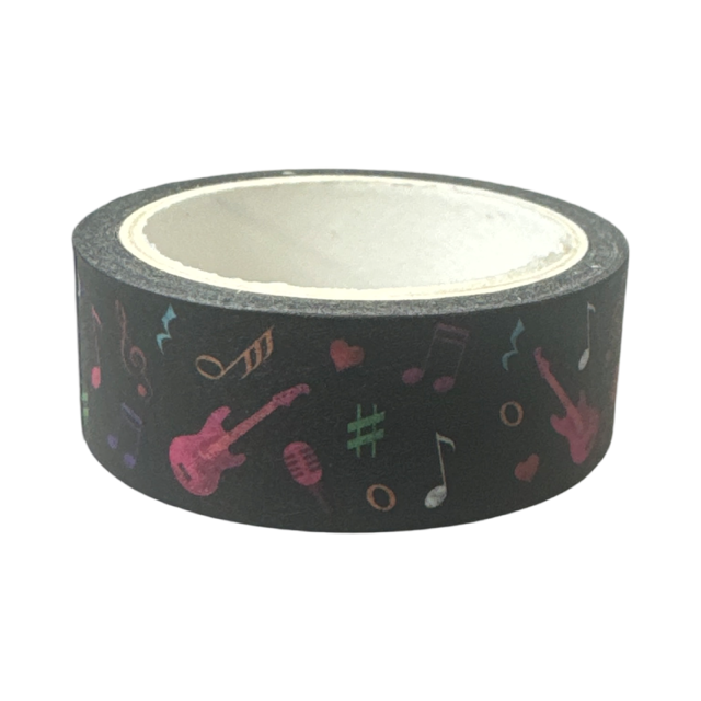 Music Sticky Tape Black with Colourful Notes and Clefs