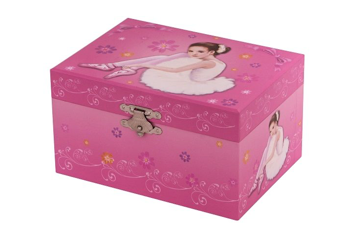 Ballet Jewellery Box Pink with a Young Brunette Ballerina in a White Tutu