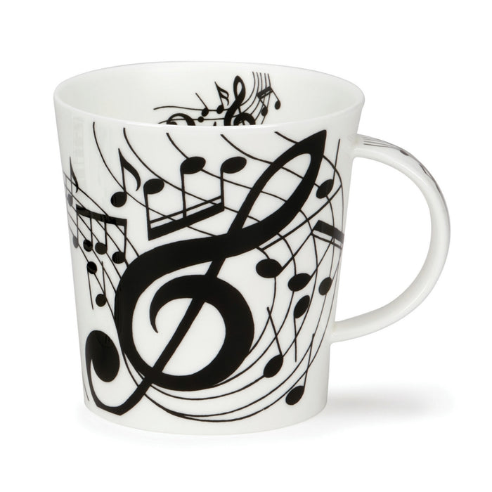 Dunoon 'Lomond Ebony' Music Mug White with Treble Clef and Swirling Music Notes Fine Bone China