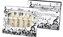 Teaspoons Set of Six White with Black Notes, Clef and Manuscript