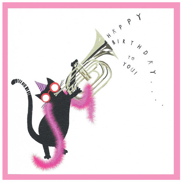 Greeting Card - Happy Birthday Cat Playing the Trumpet