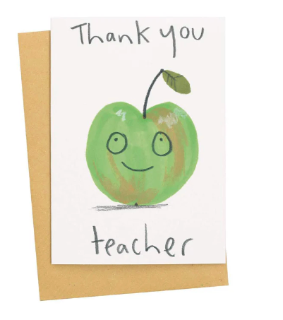 Greeting Card - Green Apple with a Happy Face Thank You Teacher