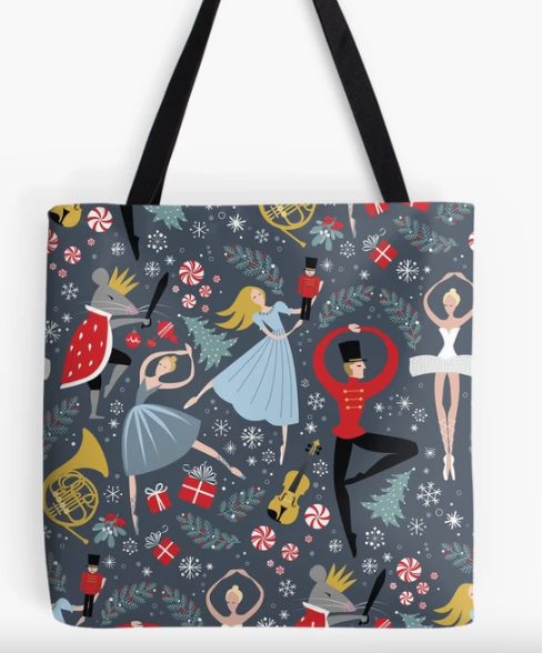 The Nutcracker Tote Bag Blue with Image of Characters from The Nutcracker Suite