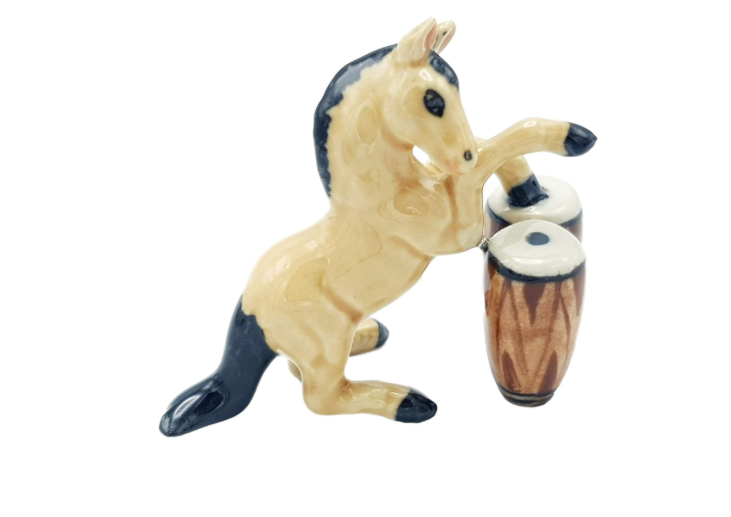 Horse Playing the Bongos Porcelain Figurine