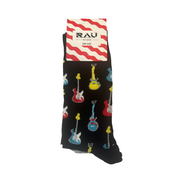 Colourful Electric Guitar Socks Black with Black Tops and Toes One Size