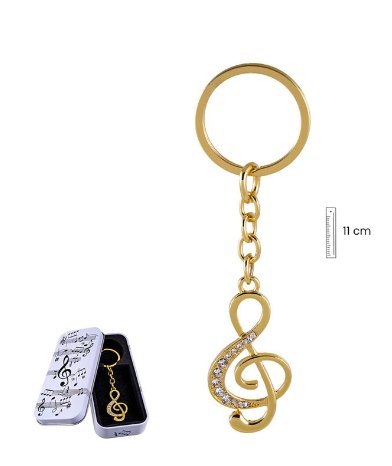 Gold Treble Clef Keyring with Diamontes comes in a Tin Box