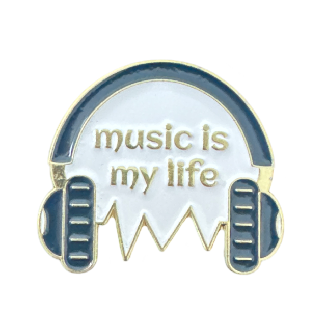 Headphones 'Music is My Life' Pin/Brooch