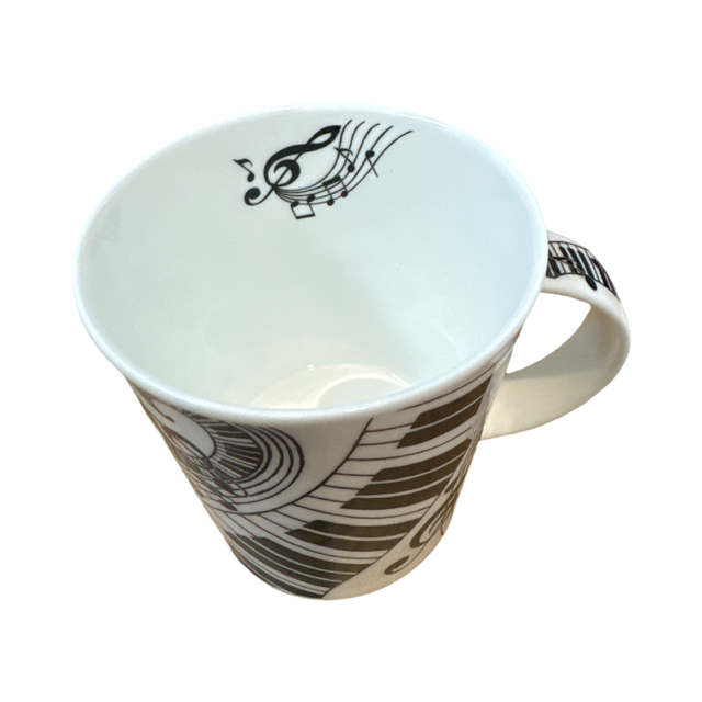 Dunoon 'Lomond Ivory' Music Mug White with Treble Clef and Swirling Piano Keyboards Fine Bone China