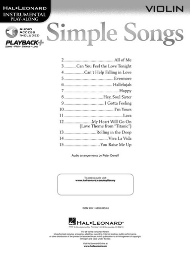 Simple Songs For Violin Book/Online Audio Access - Violin - Hal Leonard