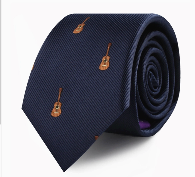 Tie Guitar Navy Blue with Brown Guitars