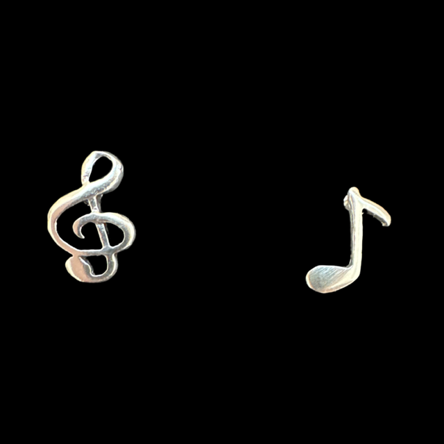 Music Stud Earrings Treble Clef and Quaver Note Sterling Silver