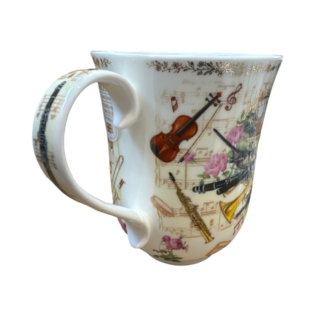 Dunoon 'Braemar Operetta' Music Mug with Violin Cello Horn Clarinet Saxophone Trumpet Fine Bone China