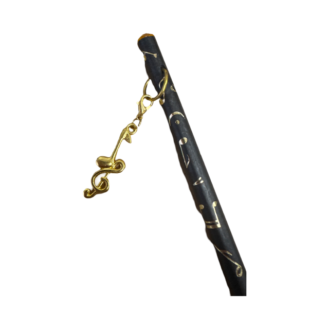 Black Pencil with Gold Embossed Notes and Clefs and a Treble Clef and Quaver Charm