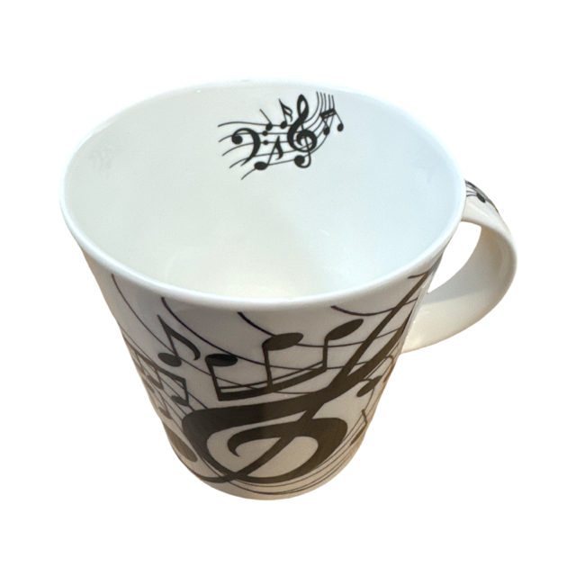 Dunoon 'Lomond Ebony' Music Mug White with Treble Clef and Swirling Music Notes Fine Bone China