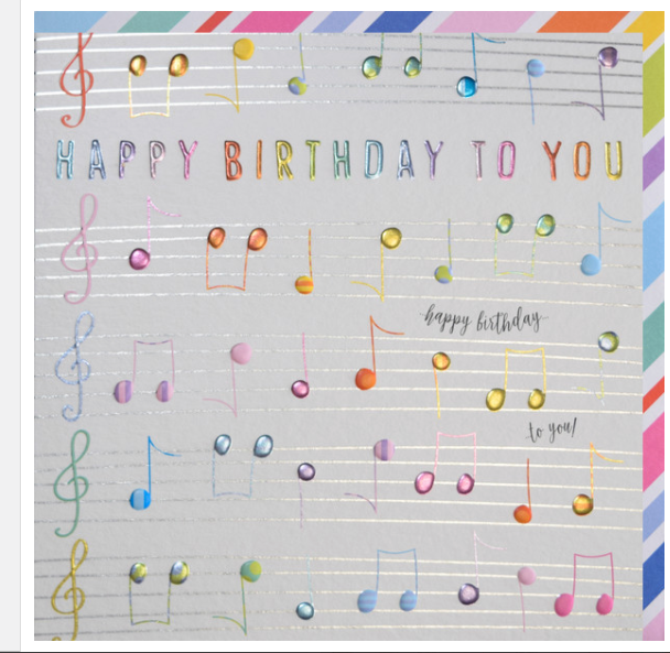 Happy Birthday to You Colourful Embossed Notes and Clefs 16cm x 16cm