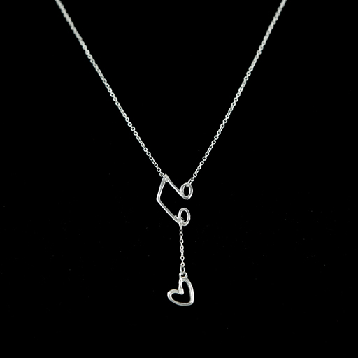 Necklace with Music Quavers and Heart Pendant Sterling Silver 40cm Cha ...