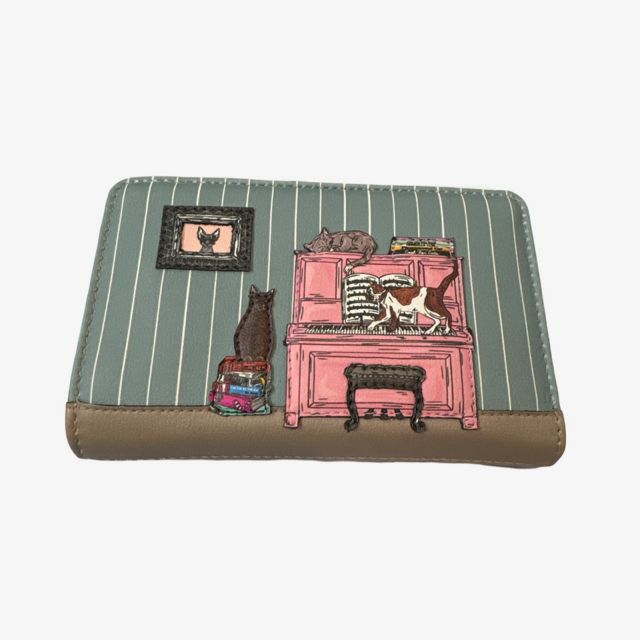 Yoshi Music Purse Leather Two Cats on a Piano