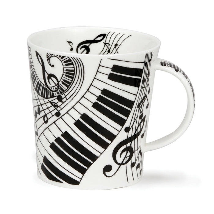 Dunoon 'Lomond Ivory' Music Mug White with Treble Clef and Swirling Piano Keyboards Fine Bone China