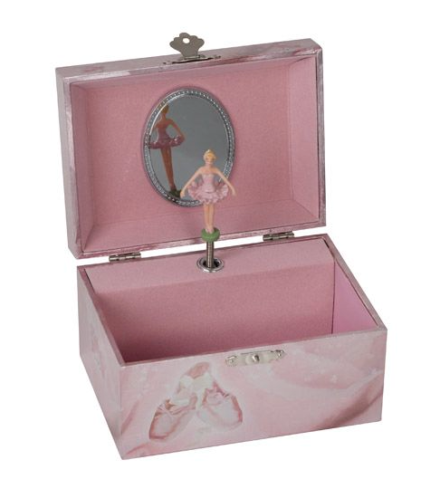 Ballet Foil Jewellery Box with a Brunette Ballerina in White Tutu Tying Ballet Shoe Laces