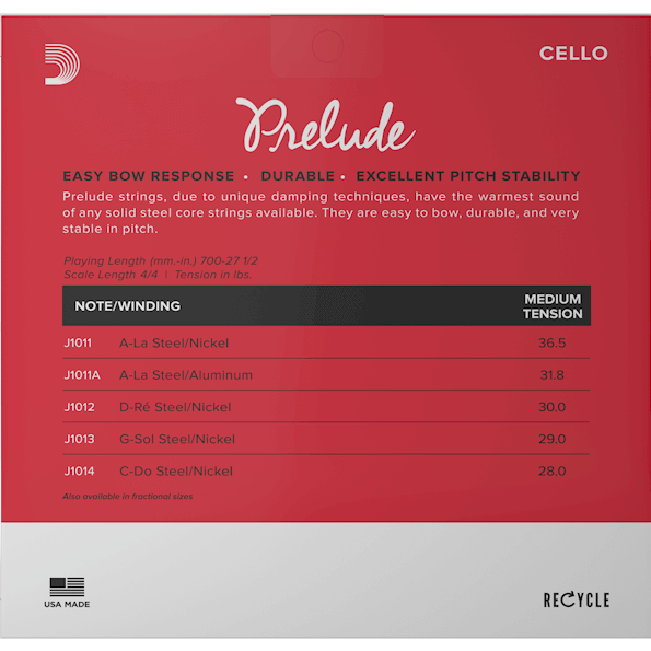 D'Addario Prelude Cello, D (Med), 4/4