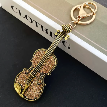 Rose Gold Diamonte Encrusted Violin Keyring