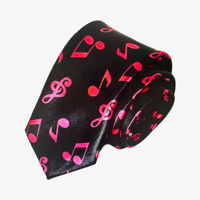 Music Neck Tie Black with Pink Notes and Clefs