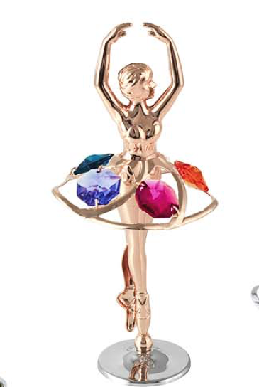 Crystocraft Rose Gold Ballerina Ornament with Red, Yellow, Green, Blue and Purple Crystals