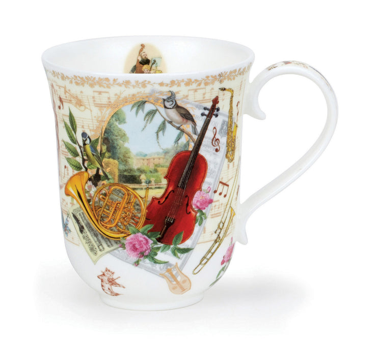 Dunoon 'Braemar Operetta' Music Mug with Violin Cello Horn Clarinet Saxophone Trumpet Fine Bone China