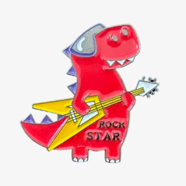 Rock Star Dinosaur Pin/Brooch Red with Yellow Guitar