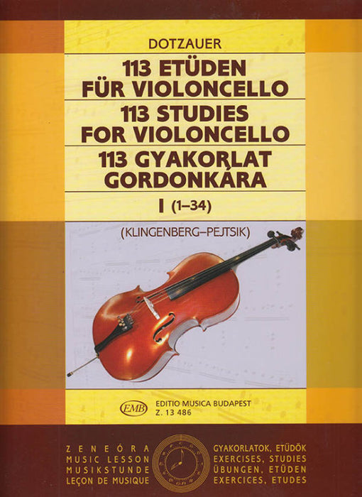 Dotzauer - 113 Exercises Volume 1 - Cello edited by Klingenberg/Pejtsik EMB Z13486