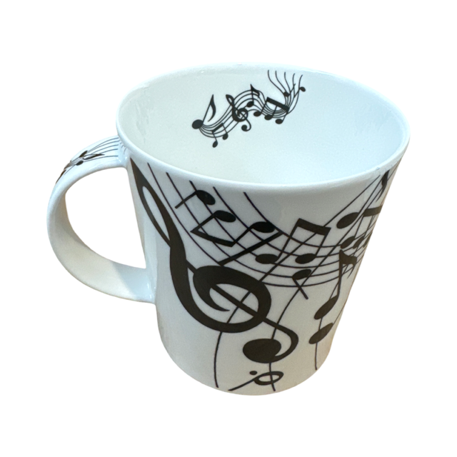 Dunoon 'Lomond Ebony' Music Mug White with Treble Clef and Swirling Music Notes Fine Bone China