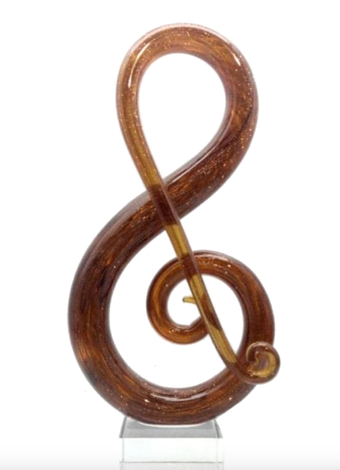 Treble Clef Glass Sculpture Gold