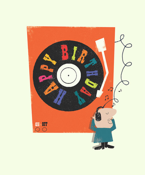 Greeting Card - Happy Birthday Cartoon Record Player