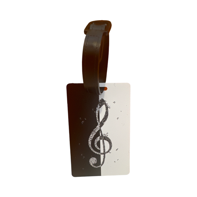 Music Luggage Tag Black and White with Treble Clef